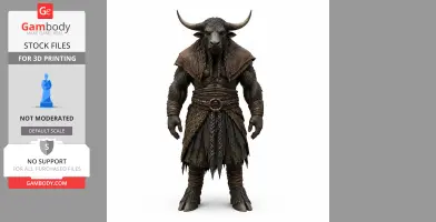 Anthropomorphic bull-like creature with horns, wearing medieval-style leather armor.