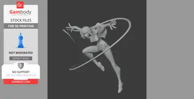A dynamic, futuristic figure in an action pose with extended arms and flowing elements.
