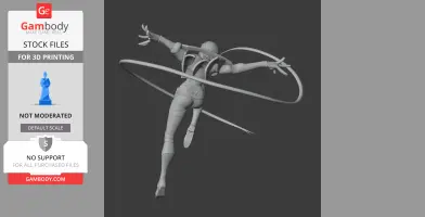 3D model of a dynamic figure with extended arms and flowing elements, suited for 3D printing.