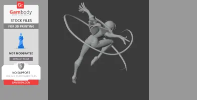 Dynamic 3D model of a leaping figure with futuristic armor and swirling ribbons, ready for 3D printing.