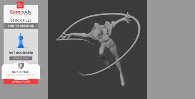 Dynamic 3D model of a futuristic figure in motion with long, flowing elements, designed for printing.