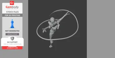 Dynamic pose of a futuristic female character with swirling ribbons, designed for 3D printing.