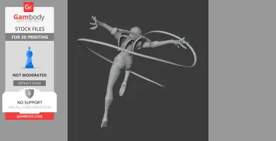 Dynamic 3D figurine of a character with outstretched arms and flowing ribbons, ready for 3D printing.