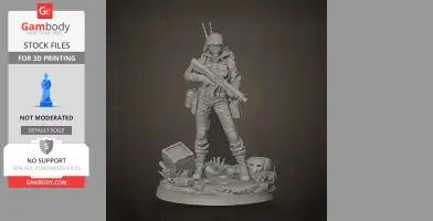 Armored raider figure holding a rifle, standing on a detailed base with gear and debris.