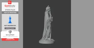 A 3D model of a standing bearded figure in a cloak and halo, holding a book, on a round base.
