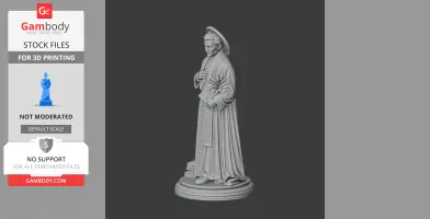 A 3D model of Saint Antonio Maria Gianelli, standing in a devotional pose with detailed clothing and a halo.