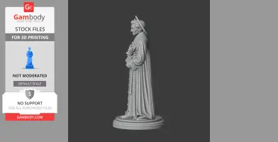 3D model of a religious figure holding a book and lily, wearing a robe, standing on a round base.