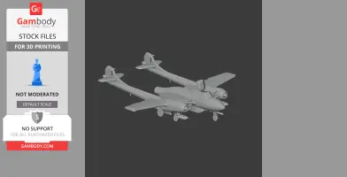 3D model of a De Havilland Sea Venom aircraft, displayed in grayscale for 3D printing.