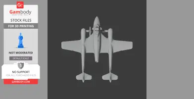 Top view of a 3D model of De Havilland Sea Venom aircraft for 3D printing.