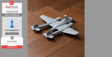 3D printed model of a De Havilland Sea Venom aircraft on a wooden surface.