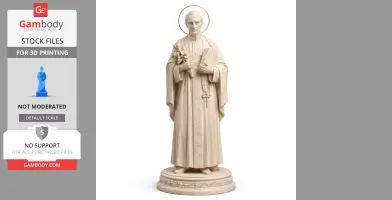 Devotional statue of Saint Antonio Maria Pucci holding a bouquet and book, wearing robes, ready for 3D printing.