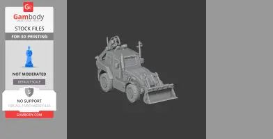 3D model of a military engineering vehicle with a scoop attachment, designed for 3D printing.