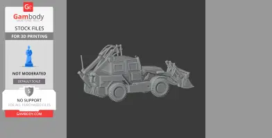 A detailed 3D model of a military engineering vehicle with excavation and towing equipment.