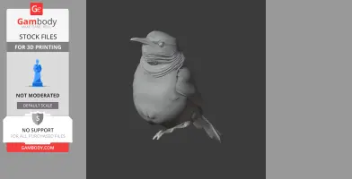 3D model of a bird with detailed feathers, standing upright, intended for 3D printing.