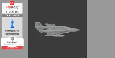 Gray 3D model of a De Havilland Sea Vixen aircraft, side view, for 3D printing.