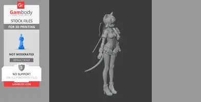 A 3D model of a slender figure with cat ears, wearing a detailed outfit and high heels, standing upright.