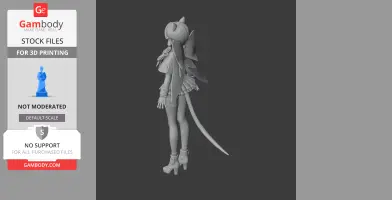 A 3D model of a detailed character with cat ears and a tail, designed for 3D printing.