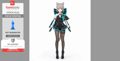 A Genshin Impact character figurine with cat ears, detailed outfit, and a bow, designed for 3D printing.