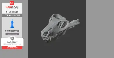 3D model of a Thrinaxodon skull, detailed for 3D printing, displayed on a dark background.