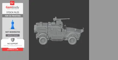 A detailed 3D model of a mine-resistant ambush protected vehicle with mounted weapon, designed for 3D printing.