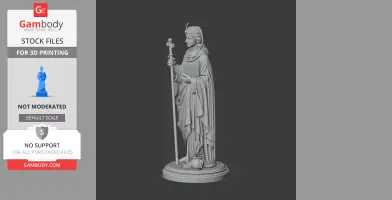 A 3D model of Saint Aphian, holding a staff and book, stands on a detailed base.
