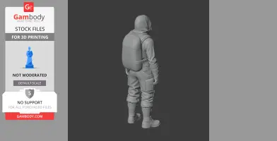 Hooded figure with backpack and tactical gear, standing in a relaxed pose, STL model for 3D printing.