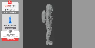 Profile of a figure in a gas mask and suit, with backpack, for 3D printing.