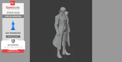 Futuristic character in a detailed long coat and high boots, standing in a dynamic pose for 3D printing.
