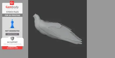 Gray 3D model of a prehistoric banded fruit dove for printing, side view.