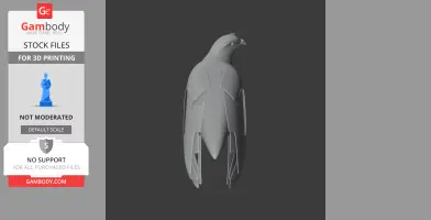 A 3D model of a stylized banded fruit dove with simplified geometric shapes.