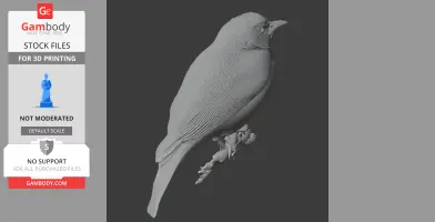 A 3D model of a bird perched on a branch, designed for 3D printing.