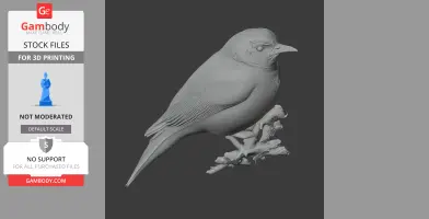 A detailed 3D model of a banded sunbird perched on a branch, designed for 3D printing.
