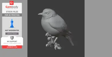 A detailed 3D model of a bird perched on a branch, designed for 3D printing.