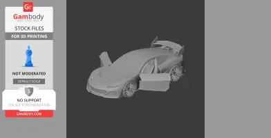 3D printed model of a sleek car with open doors and a rear spoiler, designed for 3D printing.