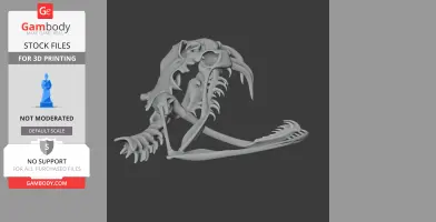 3D model of a timber rattlesnake skull, detailed with fangs and jaw structure.