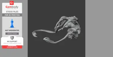 A 3D model of a stylized rattlesnake skull with elongated fangs and intricate bone details.