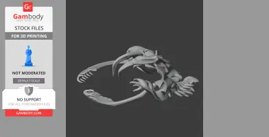 A digital 3D model of an abstract, stylized skull with exaggerated features for 3D printing.