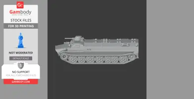 3D model of a detailed MT-LB tank designed for 3D printing, shown in side profile view.
