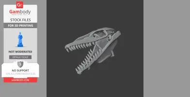 3D model of a Timurlengia dinosaur skull with an open jaw, designed for 3D printing.