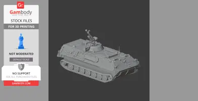 3D model of MT-LBu tank displayed for printing, showing detailed tracks and turret on a dark background.