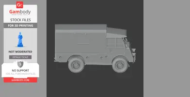3D model of a Mowag T1 4x4 military vehicle, shown in side view for 3D printing.