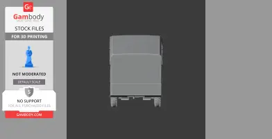 Front view of a 3D tank model, gray, with visible wheels, for 3D printing.