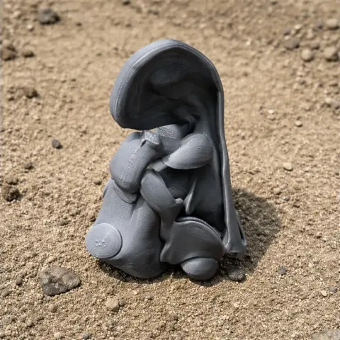 3D-printed Tlatolophus dinosaur skull replica displayed on sandy ground.