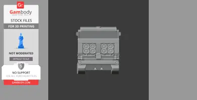 Front view of a 3D model of a multiple rocket launcher tank for 3D printing.