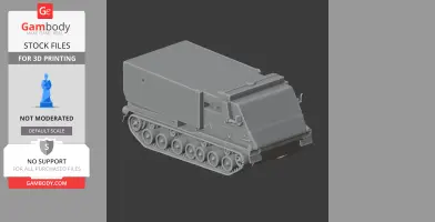 3D model of a multiple rocket launcher tank, featuring tracks and an angular armored design.