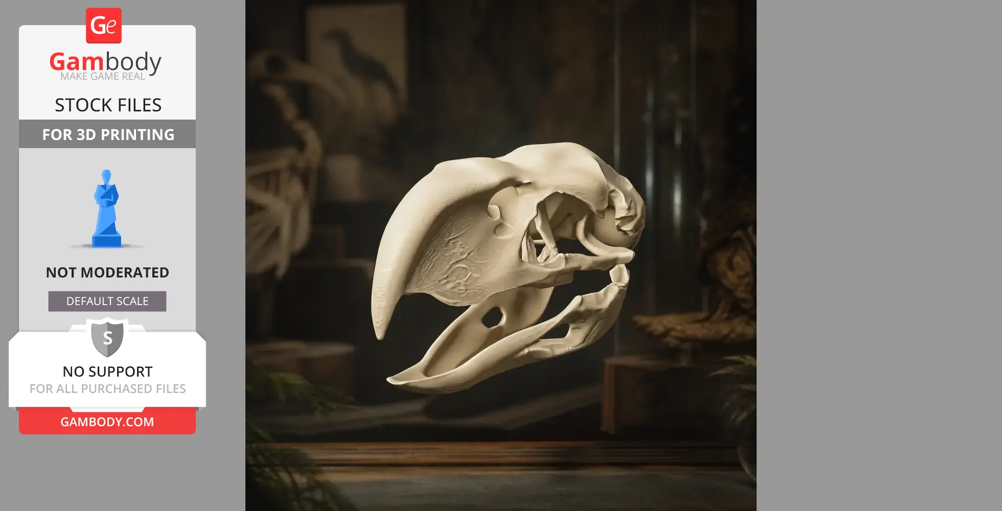 Realistic 3D model of a Titanis walleri skull, designed for 3D printing.