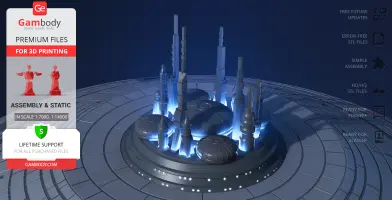 Futuristic space station with circular platforms and tall structures, designed for 3D printing.