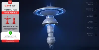Futuristic space station model with a disc-shaped top and detailed textures for 3D printing.