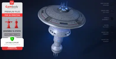 A detailed 3D model of the Star Trek Earth Spacedock, designed for 3D printing by Gambody.