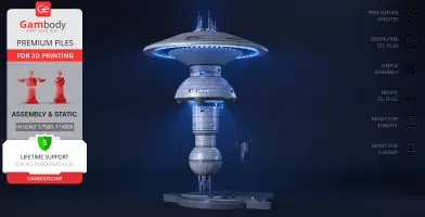 Futuristic space station model from Star Trek, detailed for 3D printing, with glowing blue lights.